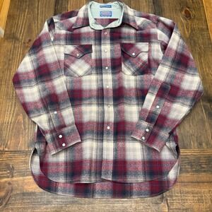 Pendleton High Grade Western Wear Wool Plaid Pearl Snap Shirt Mens L vintage